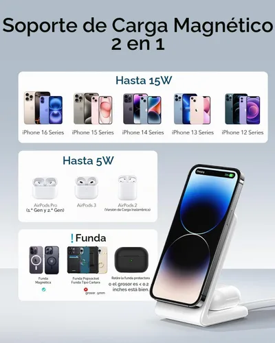 Vista 5 de 2-en-1 para soporte de carga compatible con Magsafe con bloque de carga USB-C PD de 20W y cable, cargador inalámbrico de carga rápida diseñado