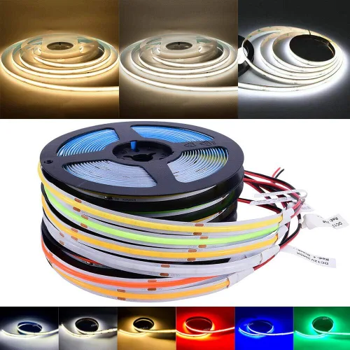 Vista 2 de 384Led/m 16.4ft COB Flexible LED Tira de Luz DC12V/24V Cinta Bendable (12V, Rojo)