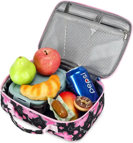 Vista 3 de abshoo Bolsa de almuerzo con aislamiento térmico para niñas, bolsa de almuerzo reutilizable, kit de bolsa de comida para niñas escolares (mariposa)