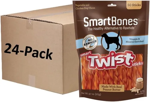 Vista 11 de SmartBones - Smart Twist Sticks con mantequilla de maní, 50 unidades, masticables sin piel cruda para perros, SBTT-02943, 50