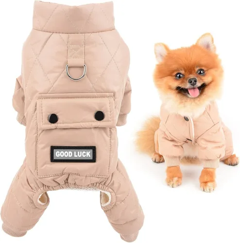 Vista 8 de SMALLLEE_LUCKY_STORE Abrigo de invierno acolchado para mascotas, traje de nieve con bolsillo y anillo en D para perros pequeños, gatos, impermeable