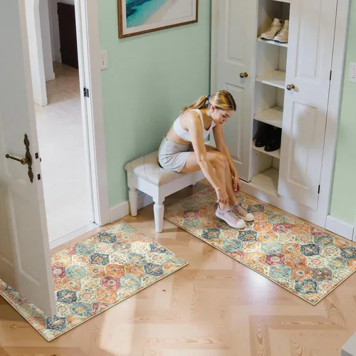 Vista 2 de Lahome Alfombra marroquí de enrejado pequeño, alfombra de entrada de 2 x 3 pulgadas, tapete antideslizante para puerta de interior, alfombra lavable