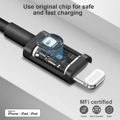 Vista 3 de Cargador de carga rápida para iPhone 14, 13, 12, 11, paquete de 3 cargadores de iPad de 20 W, cargador C de 6 pies, cable de carga rápida Whit Negro