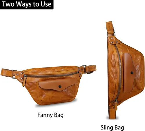 Vista 2 de Riñonera de cuero genuino para mujeres y hombres, bolso cruzado de cuero real vintage, bolso cruzado de moda para la cintura
