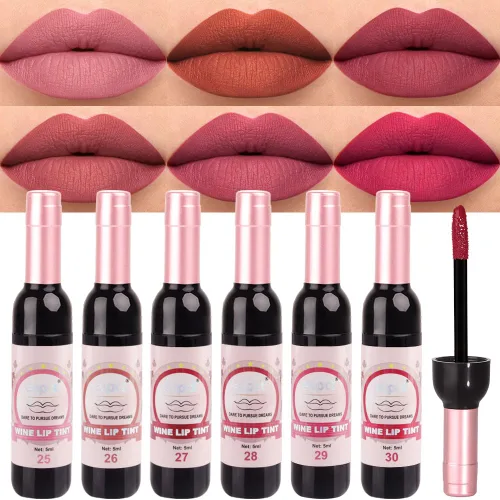 Vista 8 de evpct Juego de 6 labiales líquidos mate en colores oscuros negro, azul, verde, púrpura, rosa y rojo para mujeres, juego de maquillaje de tinte