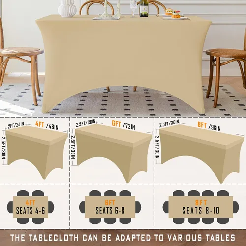 Vista 48 de Famstar Paño de Mesa Negro de 4 Pies de Elastano, Paño de Mesa Ajustado para Mesas Rectangulares, Fundas Elásticas Lavables Sin Arrugas