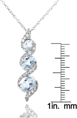 Vista 3 de Plata esterlina genuina, creada o simulada y topacio blanco oval diseño de S tres piedras collar de viaje.