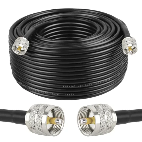 Vista 16 de MOOKEERF RG8x Cable de puente 1 pie, paquete de 2 PL259 Cable coaxial CB de puente 50 Ohm, extensión de antena CB de baja pérdida UHF PL259 macho a