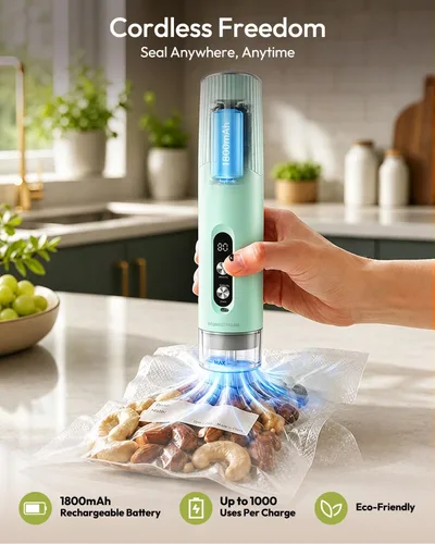 Vista 6 de Maestri House Handheld Vacuum Sealer for Food, 30 Reusable Bags & 6 Clips Gulf Blue