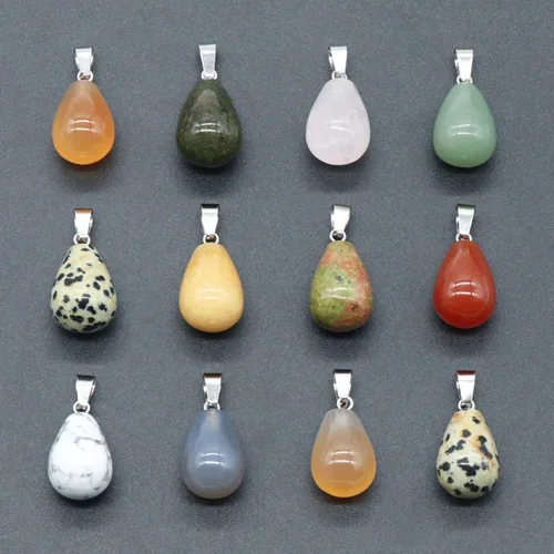 Vista 4 de LE SKY 20 colgantes de piedra natural, redondos, forma de gota de agua, ágata, cristal curativo, dijes de piedra curativa, bricolaje para hacer joyas