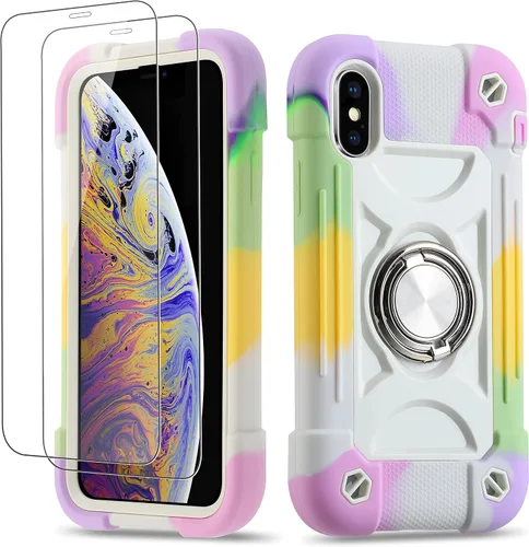 Vista 61 de Funda para iPhone Se3/iPhone Se2, iPhone 6/6S, iPhone 7/iPhone 8 de 4.7 pulgadas con soporte de anillo, con 2 protectores de pantalla resistentes