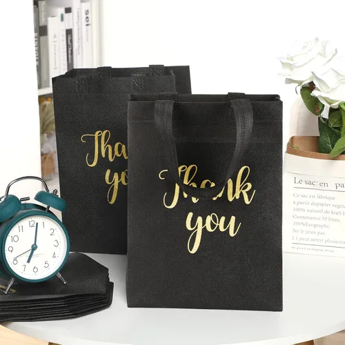 Vista 2 de Roowest 50 bolsas de regalo de agradecimiento con asa, bolsa plegable no tejida reutilizable a granel para baby shower, boda, 10 x 8 x 4 pulgadas
