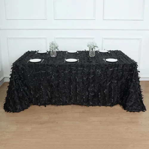 Vista 37 de TABLECLOTHSFACTORY - Mantel cuadrado de tela de tafetán de pétalos de hojas 3D de 54 pulgadas, color negro