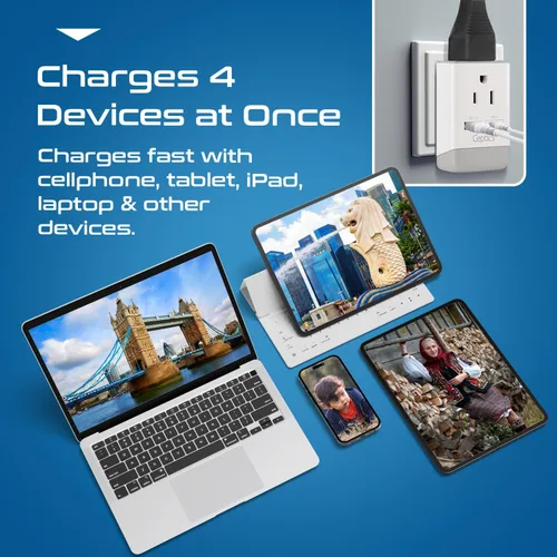 Vista 8 de Ceptics - Adaptador de enchufe para Reino Unido, Irlanda, Hong Kong, enchufe de corriente internacional con USB y USB-C - 2 tomas de EE. UU., QC 3.0