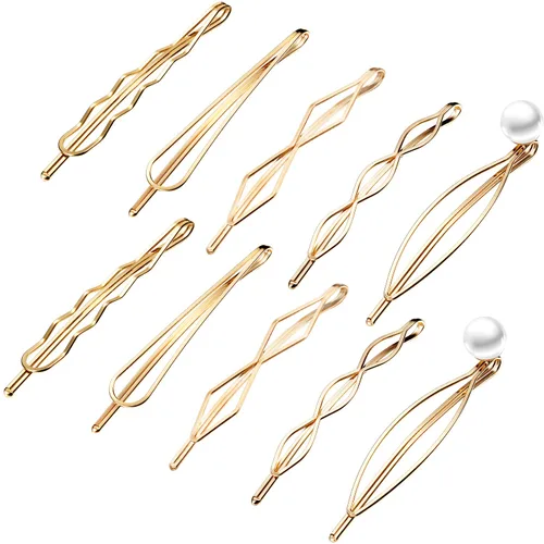Vista 12 de 10 pinzas y pasadores geométricos de metal para el cabello, accesorios minimalistas para el cabello para mujeres y niñas, bodas y peinados (negro)
