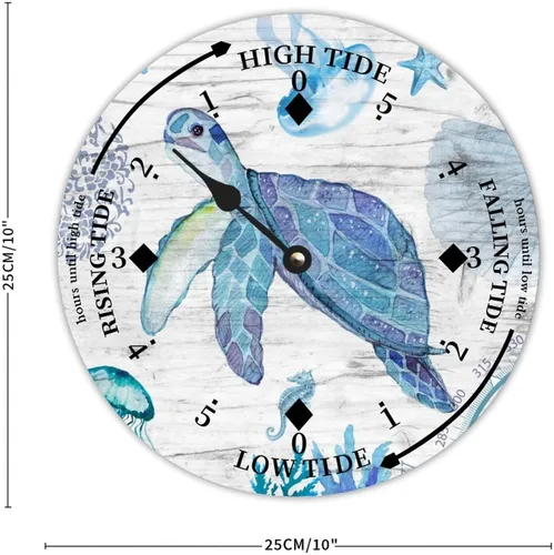 Vista 6 de Ocean Life - Reloj de madera con diseño de marea de la costa este de la costa este, hora del océano, reloj de madera náutico con luna, decoración