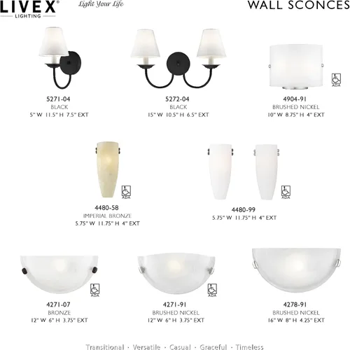 Vista 6 de Livex Lighting 4271-91 Home Basics Lámpara de pared de 1 luz de níquel cepillado con cristal de alabastro blanco Vidrio de alabastro blanco