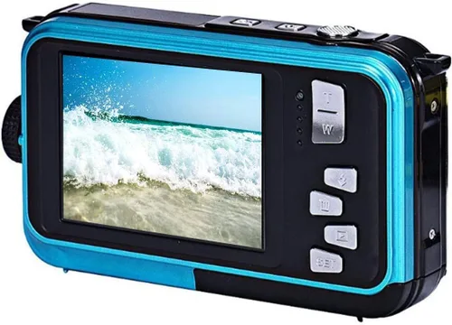 Vista 4 de Acuvar Cámara submarina de 48MP con tarjeta de 32 GB – Cámara digital impermeable de 11 pies, selfie de doble pantalla, enfoque automático, cámara