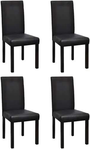Vista 7 de Juego de 4 sillas de comedor modernas de piel sintética con marco de madera marrón con respaldo de asiento acolchado, cómodo estilo de granja