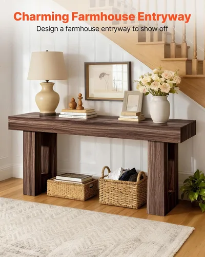 Vista 4 de VEVOR Mesa de consola, mesa de entrada de 63 pulgadas, mesa rectangular de madera, mesa de sofá estrecha detrás del sofá, mesas de consola