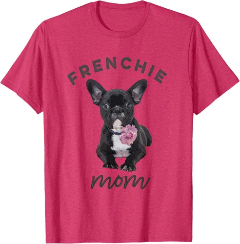 Vista 24 de Camiseta Bulldog Francés para Mujer, Frenchie Mom, Flor, Negro, S