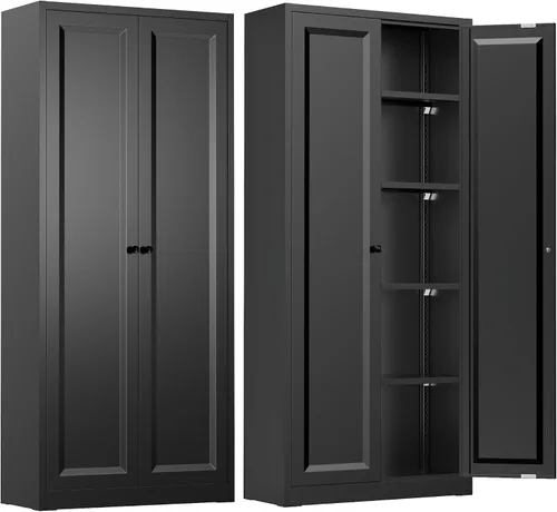 Vista 37 de INTERGREAT Armario de almacenamiento de metal con cerradura, gabinete de almacenamiento de metal con cerradura de 72 pulgadas de alto con puertas