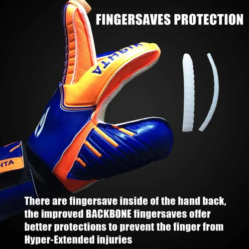 Vista 3 de Guantes de portero para jóvenes y adultos Guantes de fútbol de látex antideslizantes con prevención de hiperextensión de dedo y soporte de muñeca