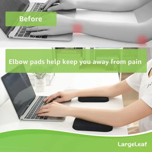 Vista 3 de LargeLeaf Almohadilla ergonómica para reposamuñecas y codos para escritorio con espuma viscoelástica y base antideslizante, alivia el dolor de codo