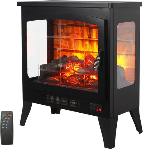 Vista 13 de Calentador eléctrico independiente de chimenea de 17 pulgadas con efecto de llama 3D (negro, 17 pulgadas)