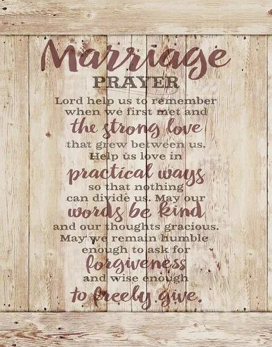 Vista 10 de Placa de madera con cita inspiradora en texto en inglés "Marriage Prayer" "Lord, help us to remember when we first met" - Elegante cuadro vertical