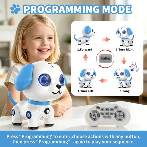 Vista 4 de Perro robot inteligente, mascota interactiva para cachorros con función de Azul