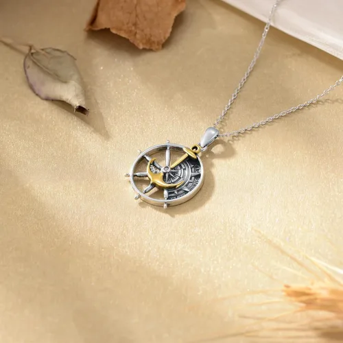 Vista 13 de PROESS Collar de plata de ley con colgante de montaña y sol de semilla de mostaza/masónico/brújula para mujeres y hombres, collar con colgante