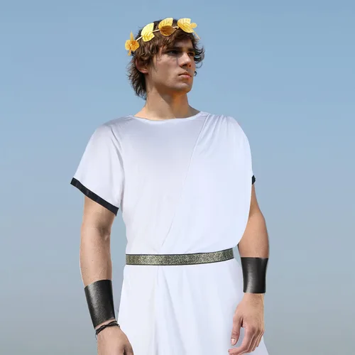 Vista 7 de SATINIOR 4 piezas de carnaval para hombre, disfraz de Toga, disfraz de Dios griego para adultos, disfraz de Toga romano con hoja de laurel y pulsera