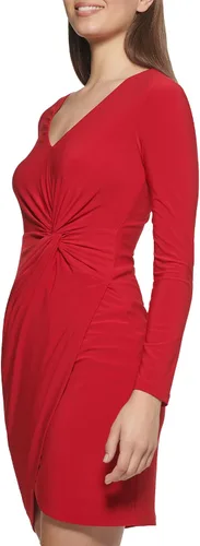 Vista 3 de GUESS Vestido de manga larga con cuello en V y detalle de nudo para mujer