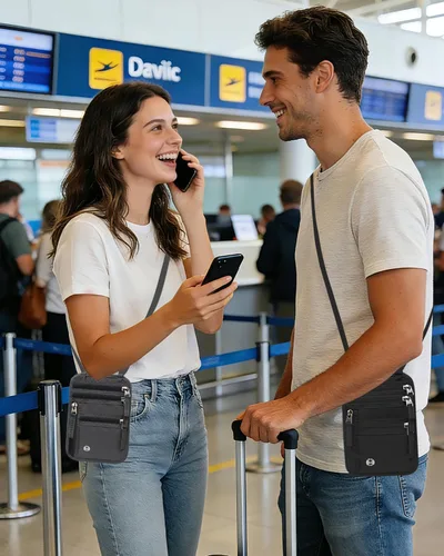 Vista 2 de Sizobi Cartera de cuello para mujeres y hombres, con bloqueo RFID para Negro