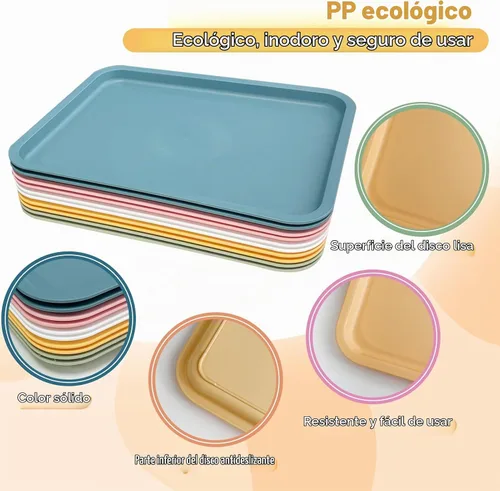 Vista 3 de Cieovo Paquete de 10 bandejas para servir comida rápida, colorida bandeja rectangular para cafetería, para restaurante, hogar, escuela, suministros