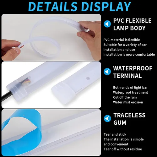 Vista 4 de Vilihkc 2 unids LED DRL Coche Correr Luz Flexible Impermeable Tira Auto Faros Blanco Señal Giratorio Amarillo Flujo de Freno Luces 12V