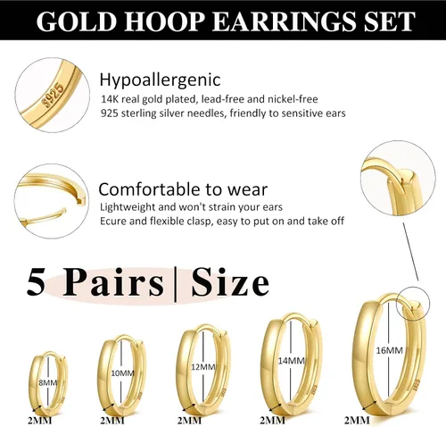 Vista 2 de Senteria 925 Sterling Silver Hoop Earring 5 Pairs Small Silver Hoop Earrings Hypoallergenic Silver Hoop Earring for Women Cartilage Sleepers Huggie
