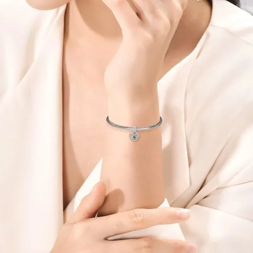 Vista 3 de Dijes de piedra natal de plata de ley 925 con dije de corazón para pulsera, collar, dije de feliz cumpleaños, cuentas colgantes de corazón