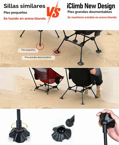 Vista 5 de iClimb Silla plegable ultraligera compacta y antihundimiento, color negro