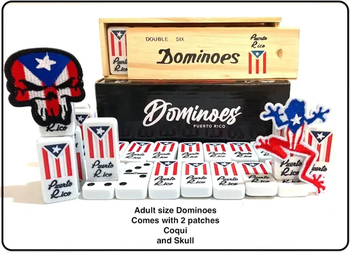 Vista 2 de Juego de dominó Puerto Rico para adultos, regalo doble de seis Dominó puertorriqueño, estilo boricua viene con bandera de relaciones públicas