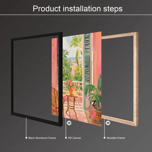 Vista 3 de Póster de pintura al óleo colorida de ventana abierta, arte de pared abstracto impresionista famoso y moderno, impresiones de lienzo estético