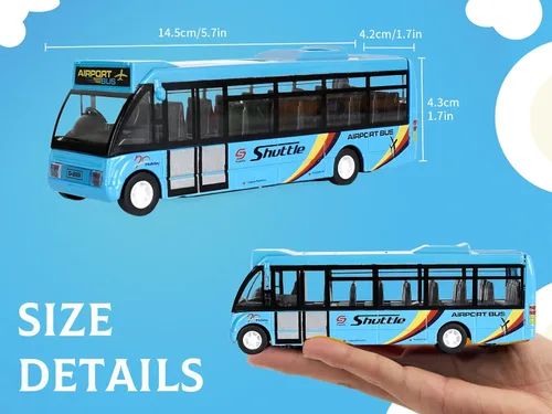 Vista 5 de Crelloci Autos de juguete de autobús urbano, autos de aeropuerto de metal fundido a presión para niños de 3 a 8 años de edad, vehículo de juego azul