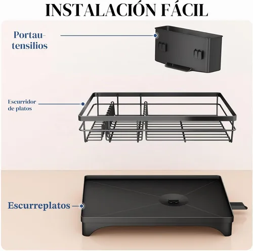 Vista 7 de SNTD Escurridor de platos para encimera de cocina - Escurridor grande con bandeja de drenaje, escurridor de platos a prueba de óxido con soporte