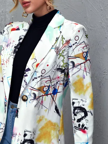 Vista 3 de Floerns Chaquetas de traje de trabajo casual de manga larga con gráficos coloridos para mujer
