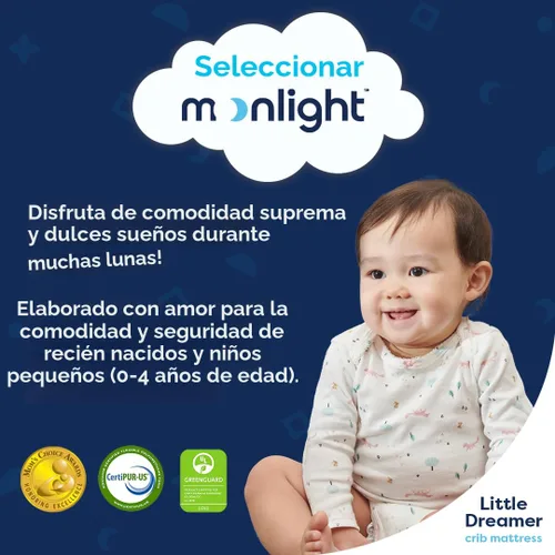 Vista 4 de Colchón de espuma para cuna Moonlight Slumber Little Dreamer, doble firmeza, Estándar, Blanco