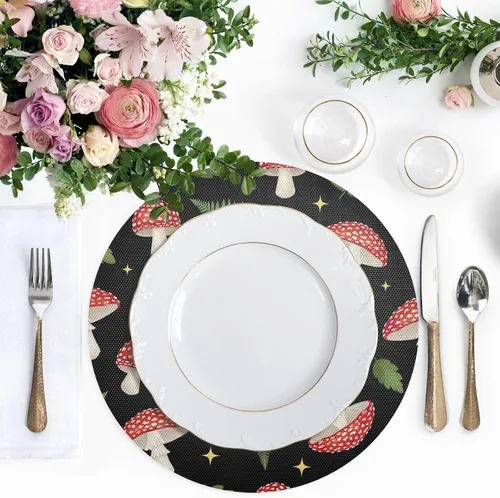 Vista 5 de Red White Mushrooms Place Mats, Heat Resistant Non Slip Dinner Placemats Round for Kitchen one sizex1