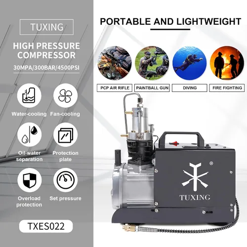Vista 6 de TUXING Bomba de compresor de aire de alta presión de 4500 psi, control ajustable con parada automática de 110 V 30 Mpa, bomba de aire eléctrica