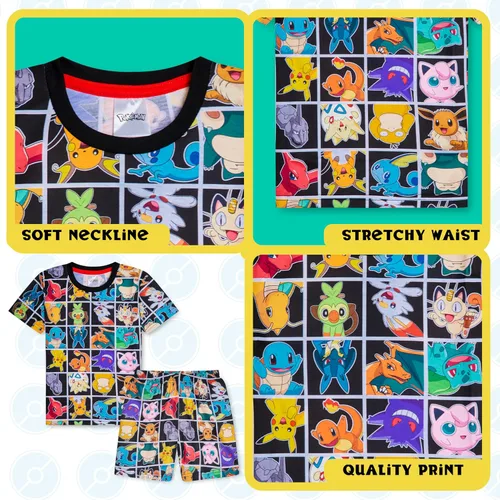 Vista 4 de Pokemon Pijamas para niños y adolescentes, camiseta y pantalones cortos, pijamas de verano, regalos para niños