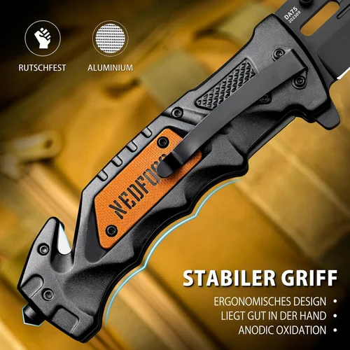 Vista 8 de NedFoss Cuchillo plegable de bolsillo DA75 Mini, cuchillo de bolsillo 3 en 1 para hombres, cuchillo de supervivencia de 2.95 pulgadas con cierre